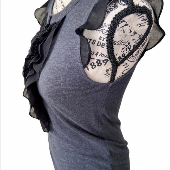 Theory charcoal grey ruffle goth dark coquette casual capsule preppy modest XS - Picture 9 of 9